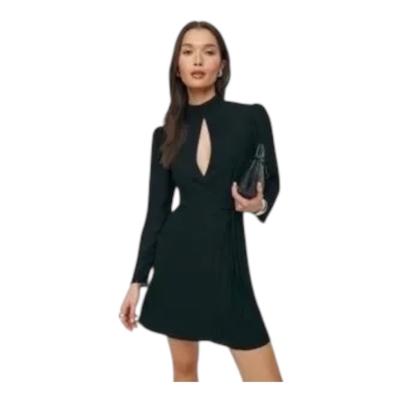 Reformation Ottessa Dress Black Long Sleeve Front Cutout Mini Dress Small - Picture 9 of 9